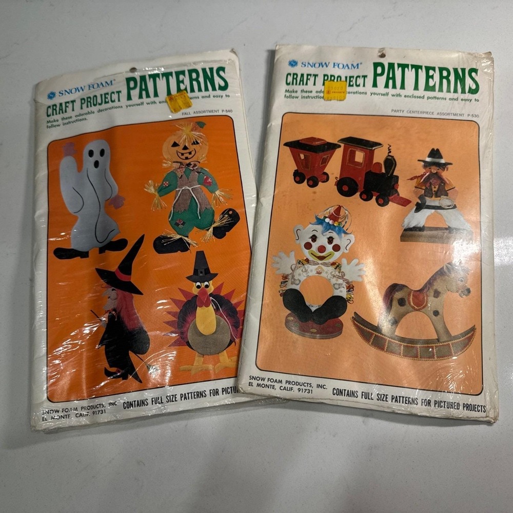 VTG‎ Snow Foam Craft Project Patterns Halloween & Cowboy NOS